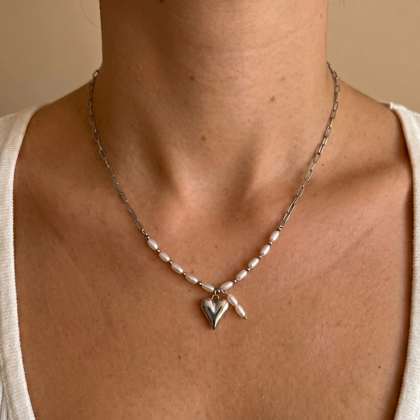 Parel Ketting Kit met Hart Bedel - Zilver
