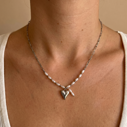 Parel Ketting Kit met Hart Bedel - Zilver