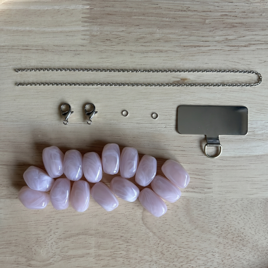 Telefoonkoord Kit - Acryl kralen met zilveren chain