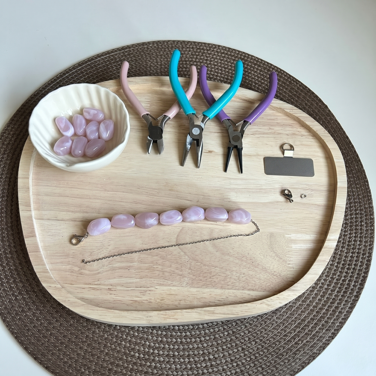 Telefoonkoord Kit - Acryl kralen met zilveren chain