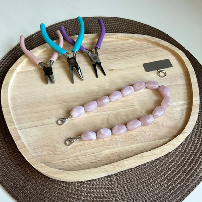 Telefoonkoord Kit - Acryl kralen met zilveren chain