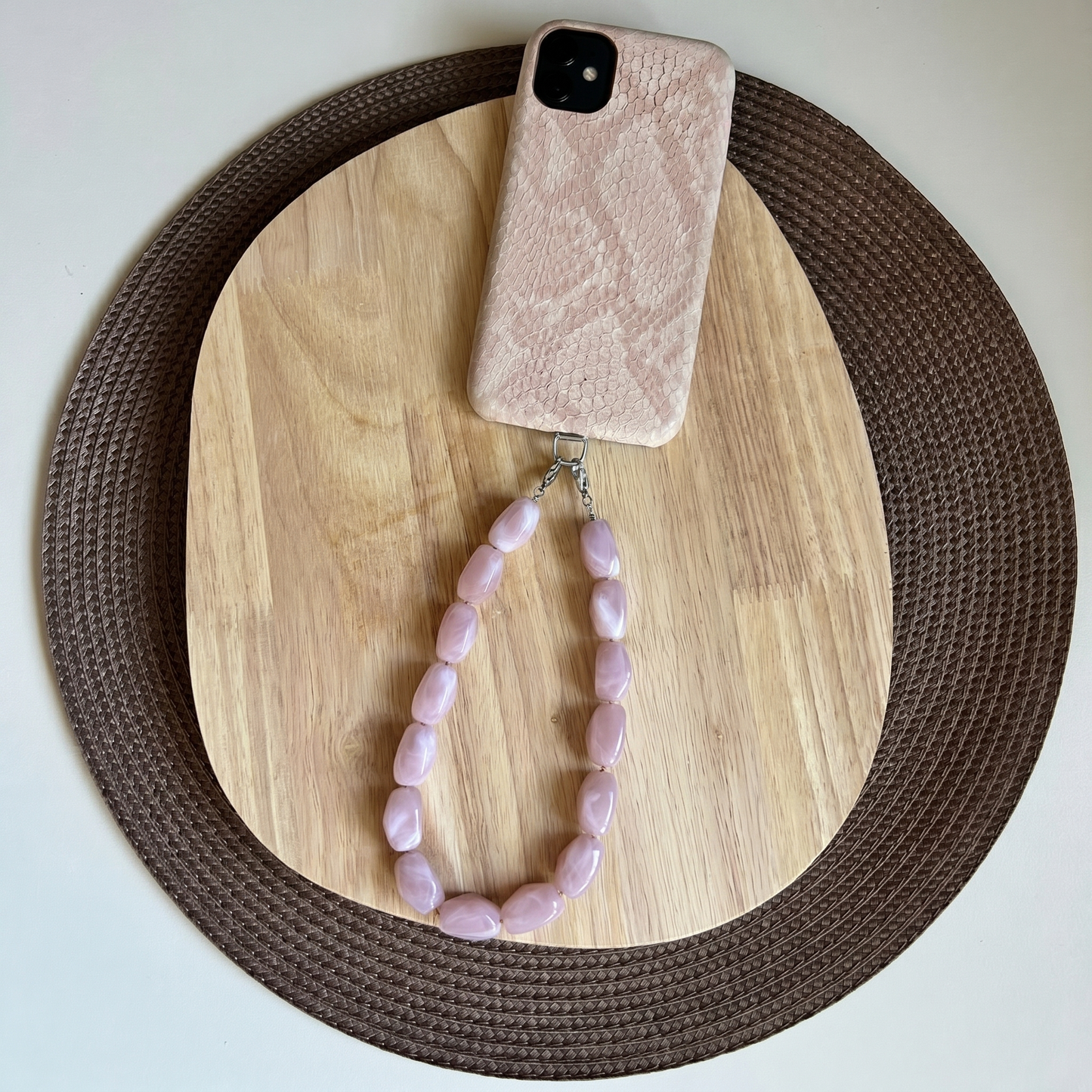 Telefoonkoord Kit - Acryl kralen met zilveren chain