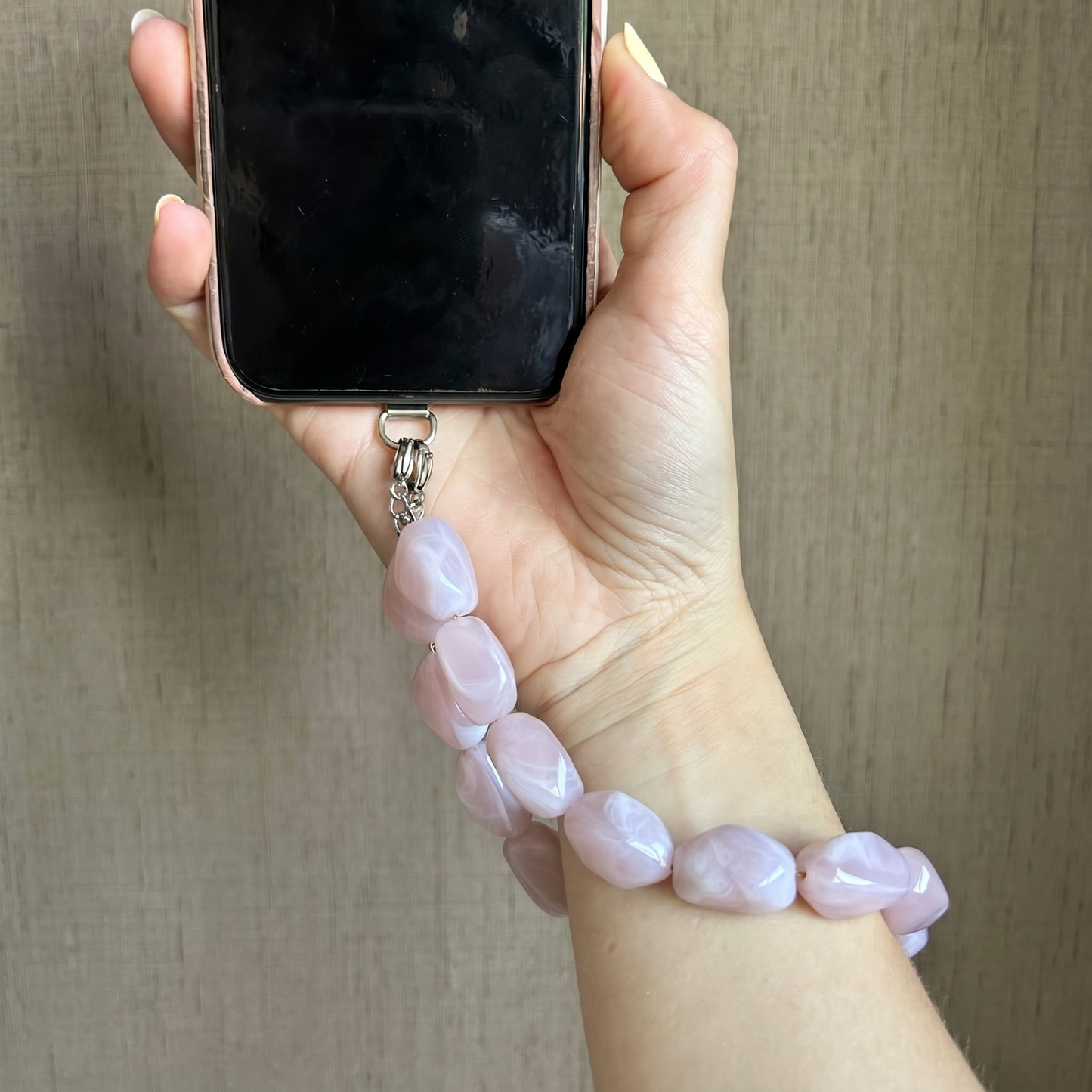 Telefoonkoord Kit - Acryl kralen met zilveren chain